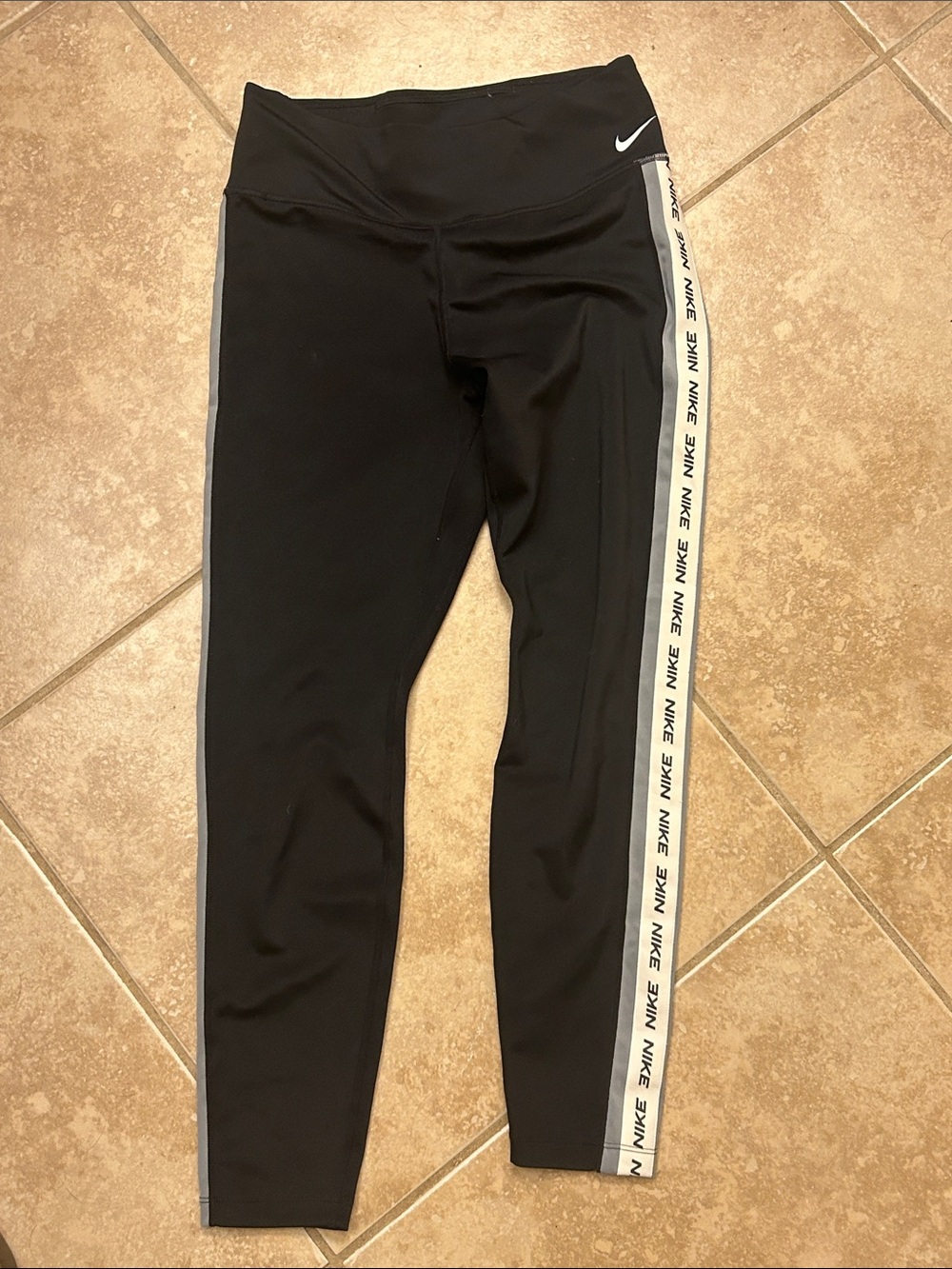 Nike Black Leggings with White Branded Side Stripe